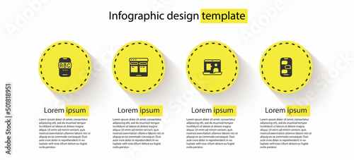 Set Foreign language online study, Online translator, and New chat messages notification. Business infographic template. Vector