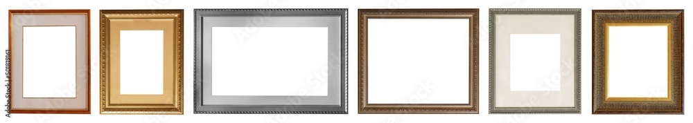 set of isolated antique frames gold gilding Silver on a white background set of isolated antique frames gold gilding Silver on a white background