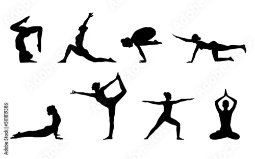 Aesthetic yoga pose vector with health and body illustrations set