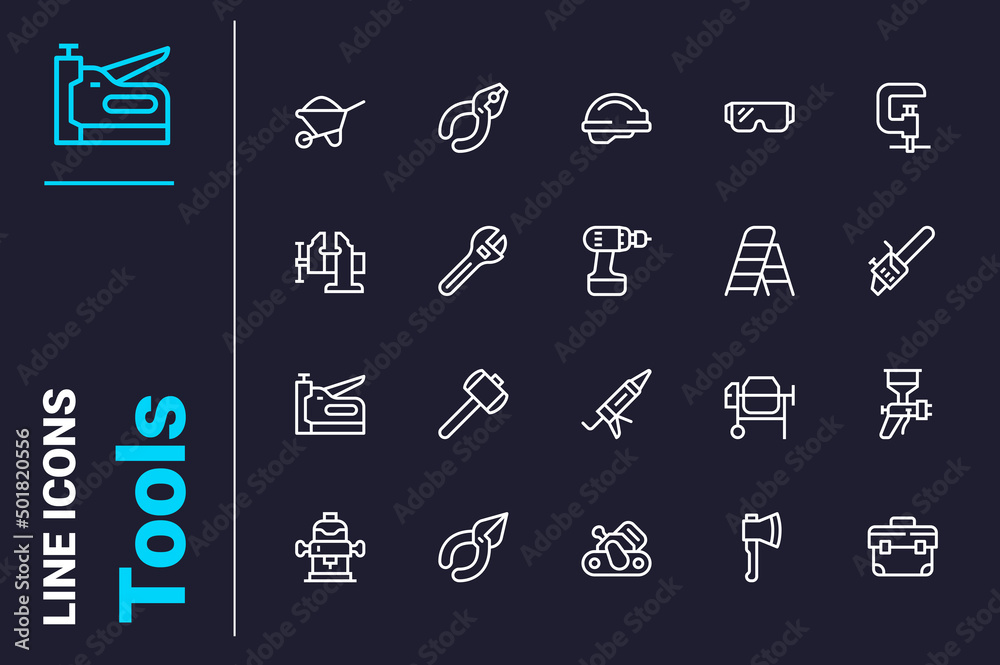 Tools for home repair works icons set