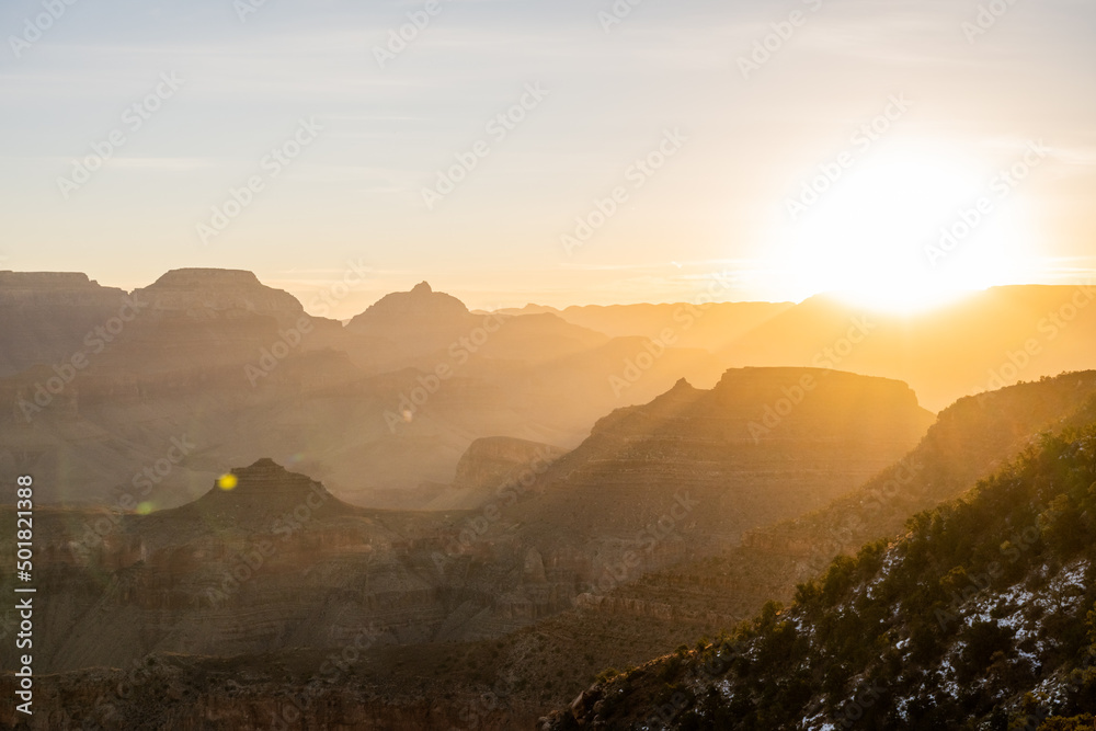 Bright Sun Over the Edge of the Grand Canyon