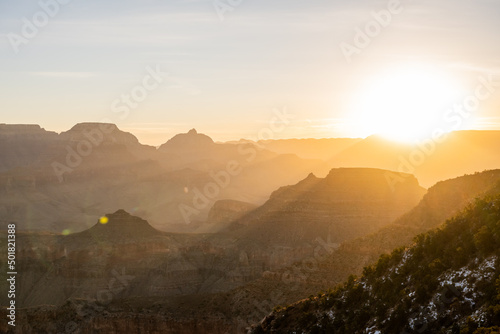 Bright Sun Over the Edge of the Grand Canyon
