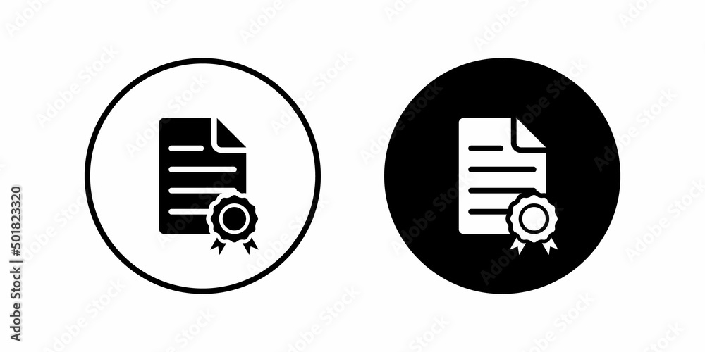 Certificate Document Icon Vector in Circle Shape Certificate Document Icon Vector in Circle Shape