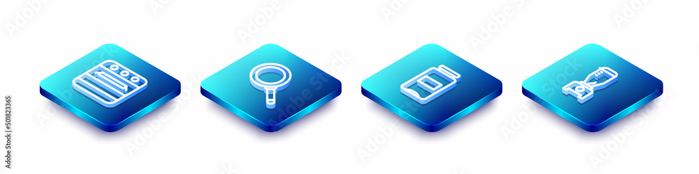 Set Isometric line Oven, Frying pan, Jam jar and Blender icon. Vector Set Isometric line Oven, Frying pan, Jam jar and Blender icon. Vector