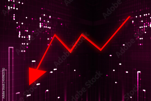 Abstract financial background with downtrend line graph and bar chart
