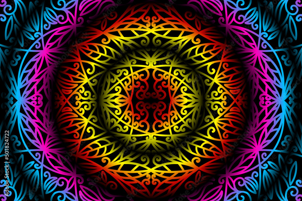 seamless colourful caleidoscope gradient flower and leaf line art pattern of indonesian culture traditional tenun batik ethnic dayak ornament for wallpaper ads background seamless colourful caleidoscope gradient flower and leaf line art pattern of indonesian culture traditional tenun batik ethnic dayak ornament for wallpaper ads background