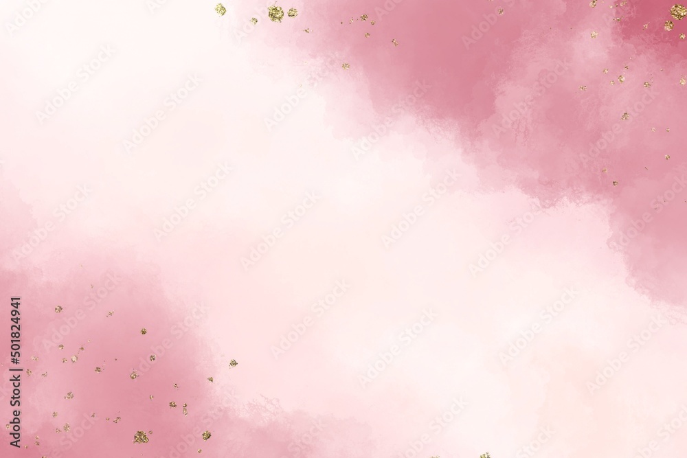 Water color pink gradient and gold glitter background, concept smoke, artwork, wallpaper, card, ink, pastel, sweet, frame 