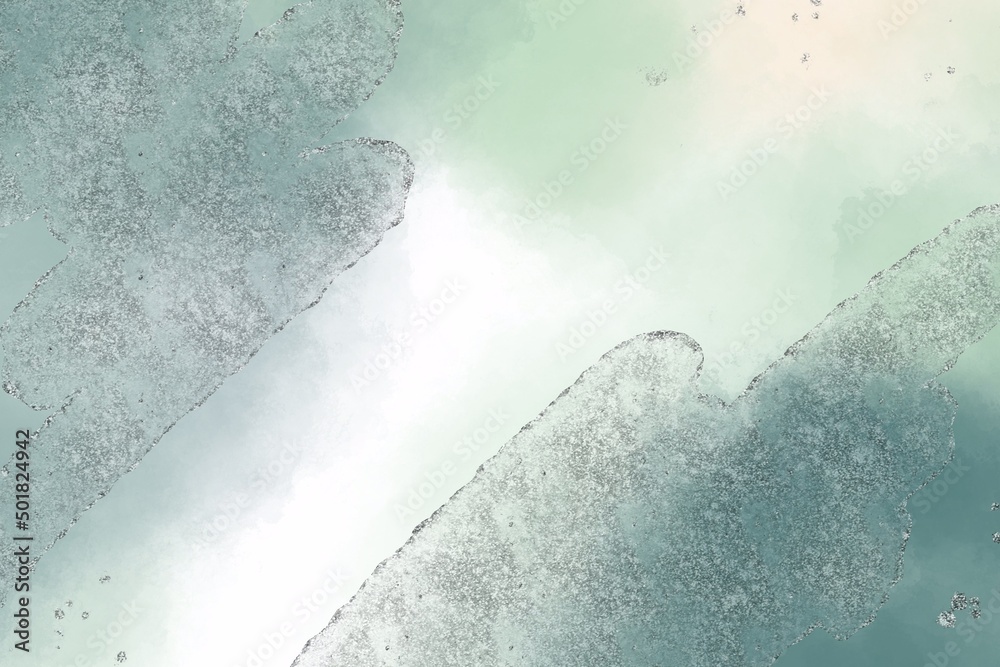 Water color green gradient and sliver glitter background, concept smoke, artwork, wallpaper, card, ink, pastel, sweet