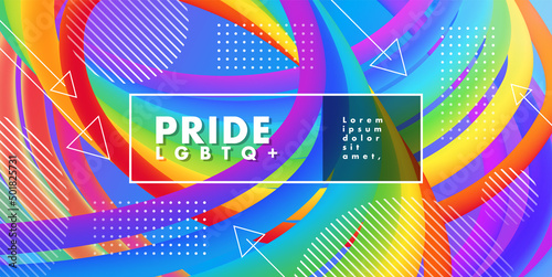 PRIDE banner with geometric shape design and 3d rainbow abstract background