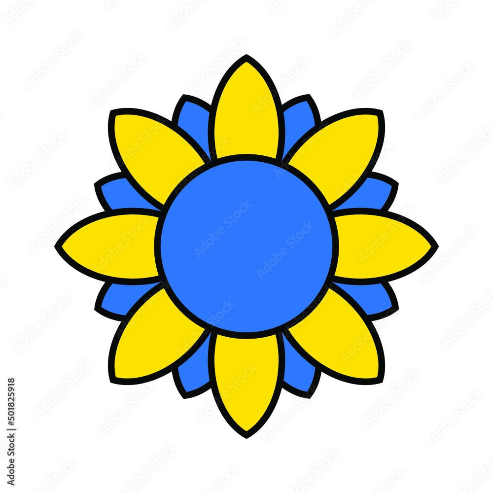 Ukrainian sunflower illustration. Ukrainian flower icon in yellow and blue colors isolated on white background. Vector EPS 10 Ukrainian sunflower illustration. Ukrainian flower icon in yellow and blue colors isolated on white background. Vector EPS 10
