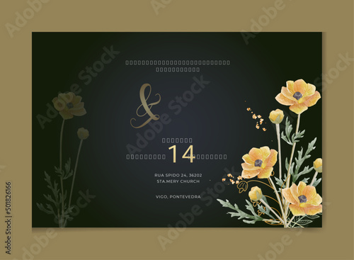  Wedding invitation template with watercolor leaves and flowers .save the date thank you card, rsvp with floral and leaves, watercolor style for printing, badge. vector illustration 