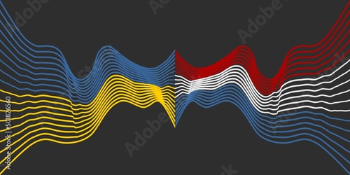 Concept of relationships between Ukraine and Netherlands. Waved national flags. Teamwork concept.