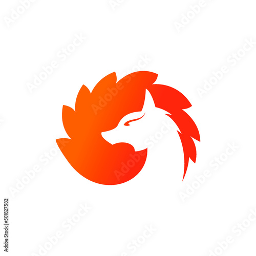 nine tail fox negative space effect logo or icon