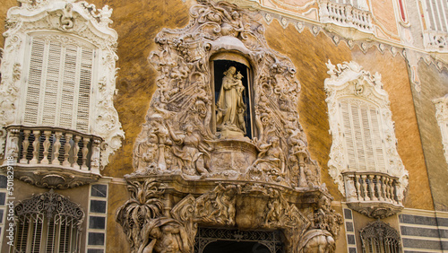 Beautiful carved entrance to the National Museum of Ceramics and sumptuary Arts - Valencia Spain