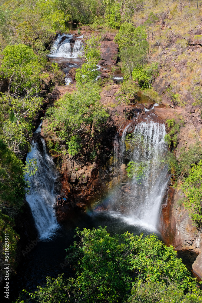 A beautiful large waterfall with double falls in Kakadu National Park, Northern Territories, Australia