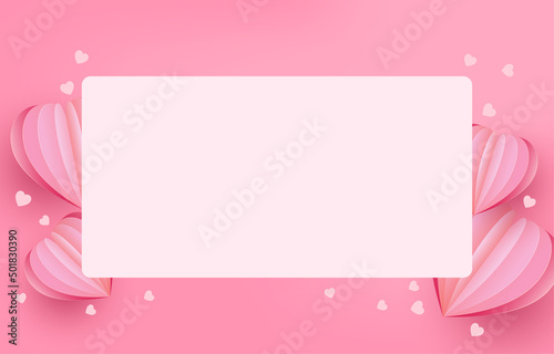 Mother's Day greeting card banner vector with 3d flying hearts pink papercut and bank paper .symbol of love and handwritten letters on pink background.