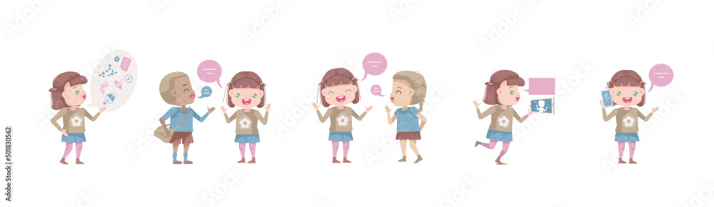 smart caucasian little girls speaking set