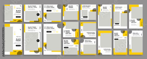 Templates pack for Instagram posts and stories, Facebook square, black friday sale, advertisement, fashion, and business promotion theme with fresh design