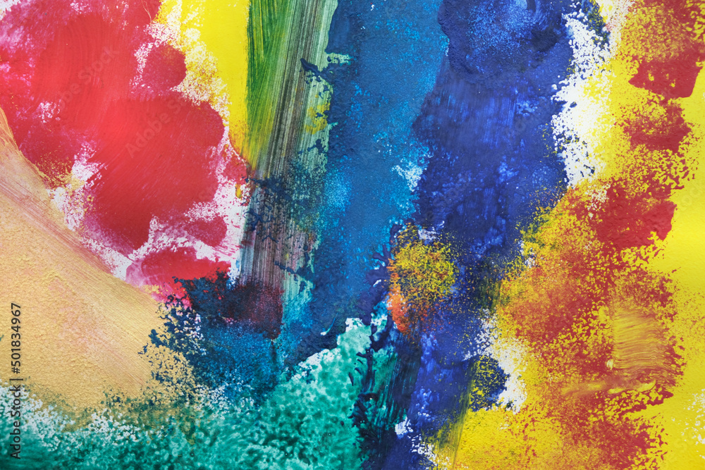 Hand drawn  painting. Abstract art background with spots and lines. Color texture. Fragment of artwork. Brushstrokes of paint. Modern art. Contemporary art.