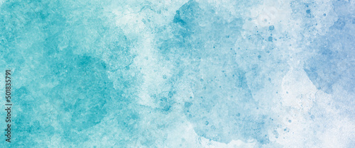 Abstract watercolor paint background by teal color blue and white with liquid fluid texture with abstract cloudy sky concept with color splash design.