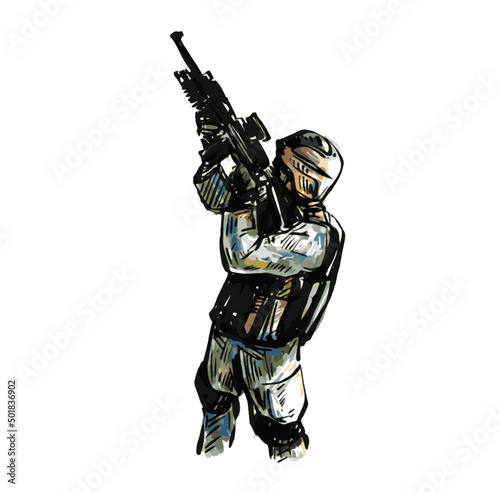 Sketch of the soldier at battlefield 