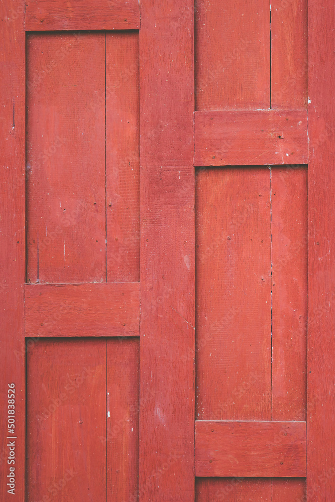Red wooden wall of house of Thailand vintage style.