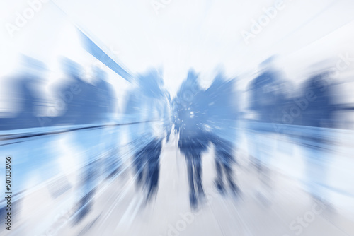 blurry abstract business background blue movement people concept inside