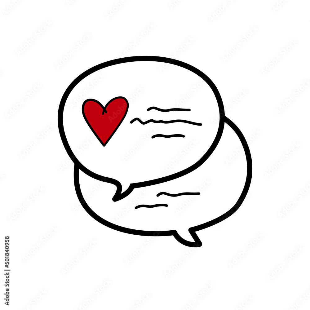 Love messages with red heart isolated on white background. Doodle icon. Vector illustration. Love messages with red heart isolated on white background. Doodle icon. Vector illustration.