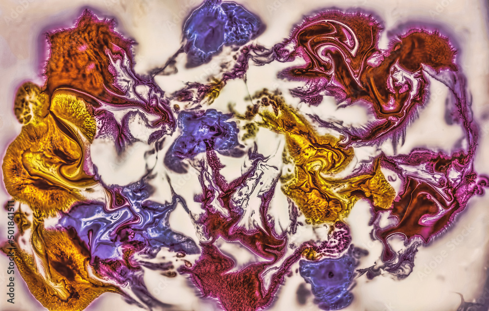 Coloring ink flowing and mixing in milk texture Coloring ink flowing and mixing in milk texture