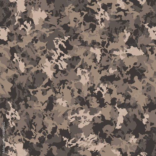 Vector camouflage seamless classic pattern. Abstract hunting military camo endless texture. Khaki green black grey brown olive modern illustration