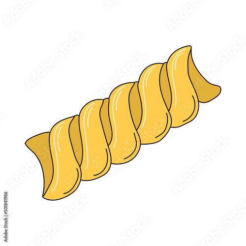 Hand drawn pasta fusilli on a white isolated background. Doodle, simple outline illustration. It can be used for decoration of textile, paper and other surfaces.