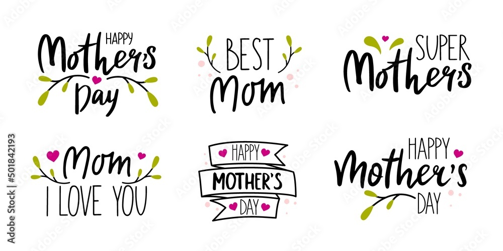 Happy Mothers Day holiday Lettering set Vector Illustration