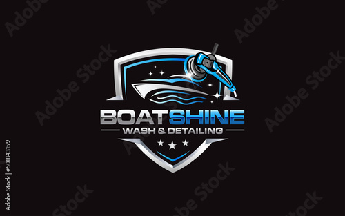Illustration vector graphic of ship and boat detailing concept logo design template