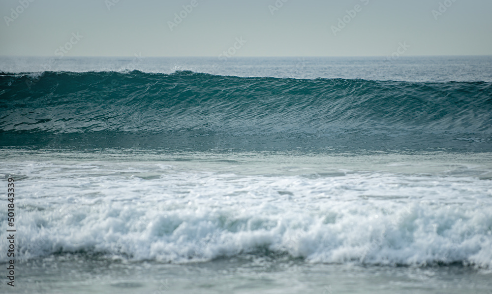 Sea foam. Panorama on sea, beautiful seascape, tropical sea. Ocean or sea waves.