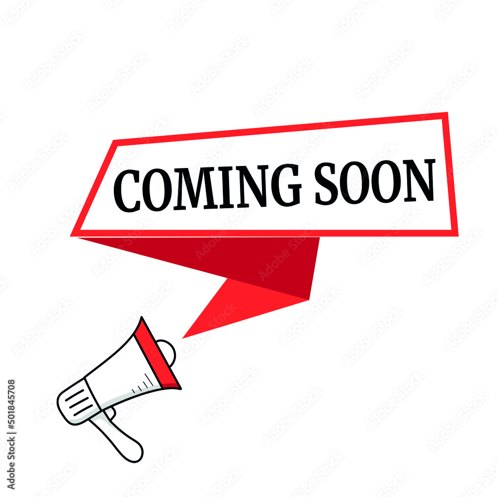 Male hand holding megaphone with Coming soon speech bubble. Loudspeaker. Banner for business, marketing and advertising. Vector illustration. Male hand holding megaphone with Coming soon speech bubble. Loudspeaker. Banner for business, marketing and advertising. Vector illustration.