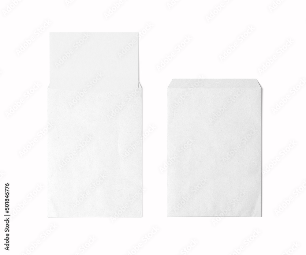 Fototapeta premium Front and back plain empty blank C4 envelope with letterhead on isolated background 