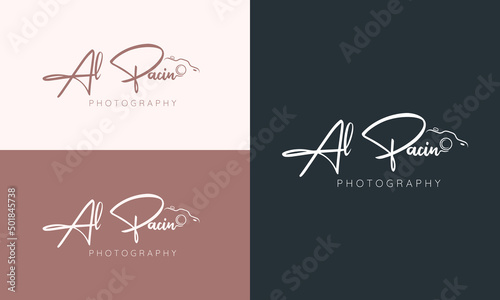 camera logo, modern photography signature logo icon vector