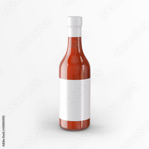 Blank empty glass hot sauce ketchup bottle packaging branding template on isolated background