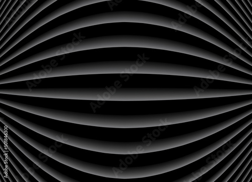 Abstract black background with 3D lines pattern, minimal dark gray striped vector background illustration for business presentation, architectural minimal design.