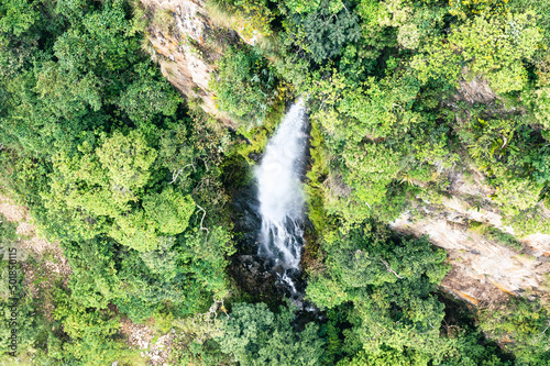 Ecuador Waterfall. Aerial view of mountain waterall in Vilcabamba, Ecuador. South America. photo