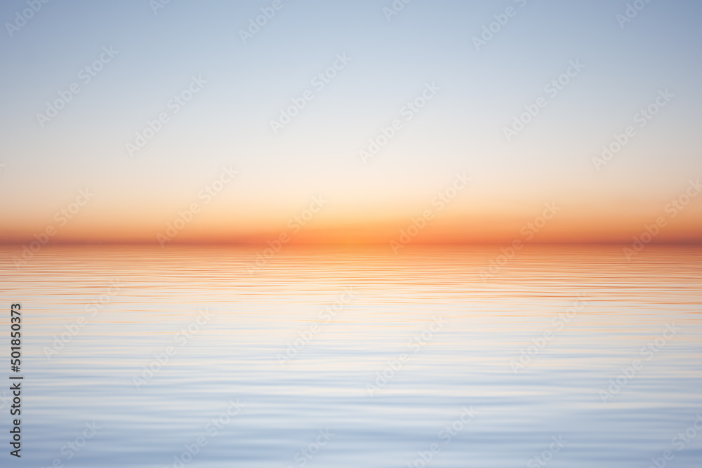 Clear morning blue sky over water surface with waves