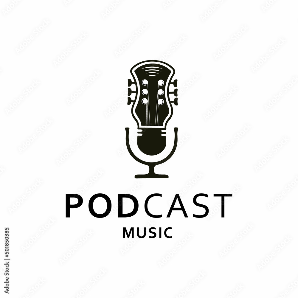 Music Studio Record / Podcast Logo with Microphone Headphone and Guitar Pick Icon Music Studio Record / Podcast Logo with Microphone Headphone and Guitar Pick Icon