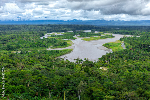 Ecuador Amazon Rainforest from above. Pastaza river, near viewpoint the indichuris. Puyo, Ecuador, South America.  photo