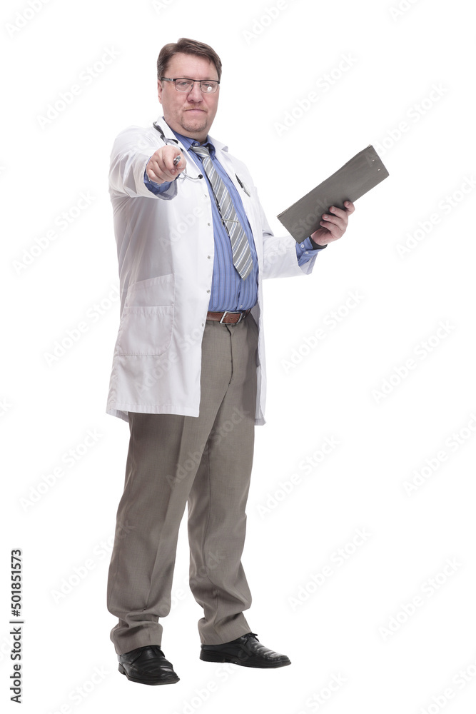 in full growth. qualified doctor with a clipboard. in full growth. qualified doctor with a clipboard.