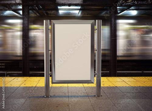 Vertical plain and empty subway station advertising signage billboard banner 