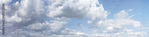 Panorama of a cloudy sky in natural colors. Beautiful cloudscape high resolution no filter.