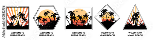 silhouettes of palm trees in geometric frames vector illustration logo. palm trees logo vector. tropics vector silhouette. miami vector silhouette. 