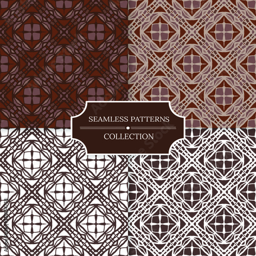 Collection of seamless patterns for traditional arabic and indian pottery tiling. Set of vector illustrations for posters, cards, prints, stickers, fabric, textile, gift paper, scrapbooking.