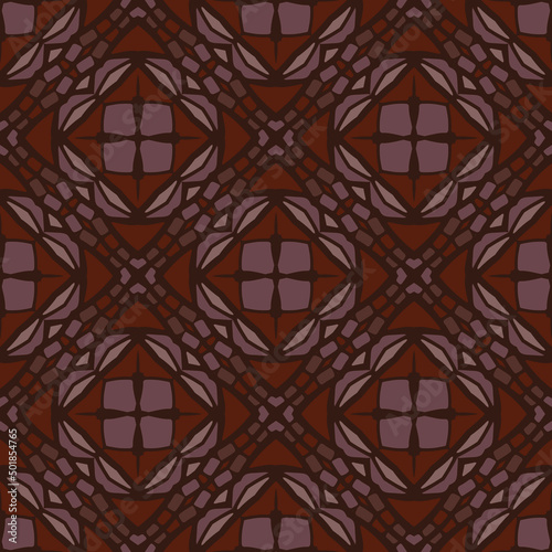 Seamless pattern with decor tile, mosaic oriental ornament. Vector illustration for designing posters, cards, prints, stickers, fabric, textile, gift paper, scrapbooking.