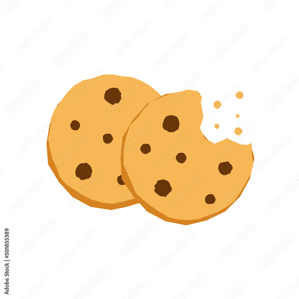 White chocolate chip cookies, icon, Vector, Illustration. White chocolate chip cookies, icon, Vector, Illustration.